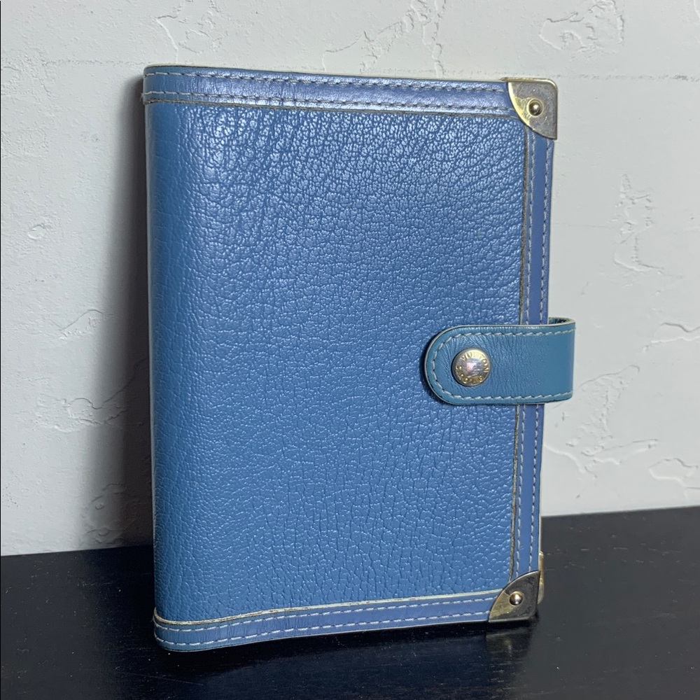 Louis Vuitton Blue Gold Trunk Style Agenda Passport Holder Wallet Case